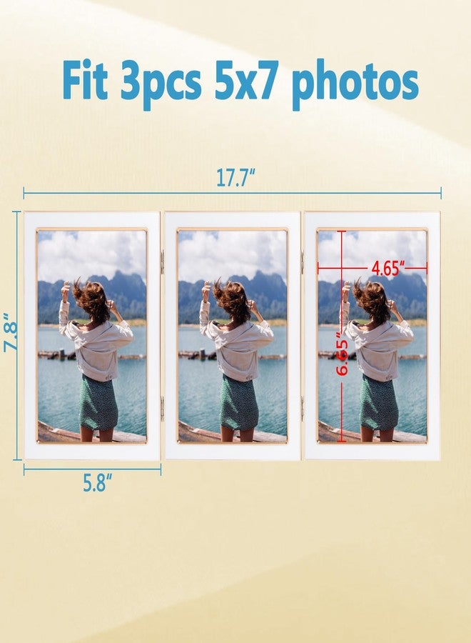 Lavezee إطار صور ثلاثي الطي من لافيزي، مقاس 5×7 بوصة، إطارات بيضاء عمودية بمفصلات، مصممة لعرض ثلاث صور مقاس 5×7 بوصة لتزيين الجدران أو أسطح الطاولات. - Image 2